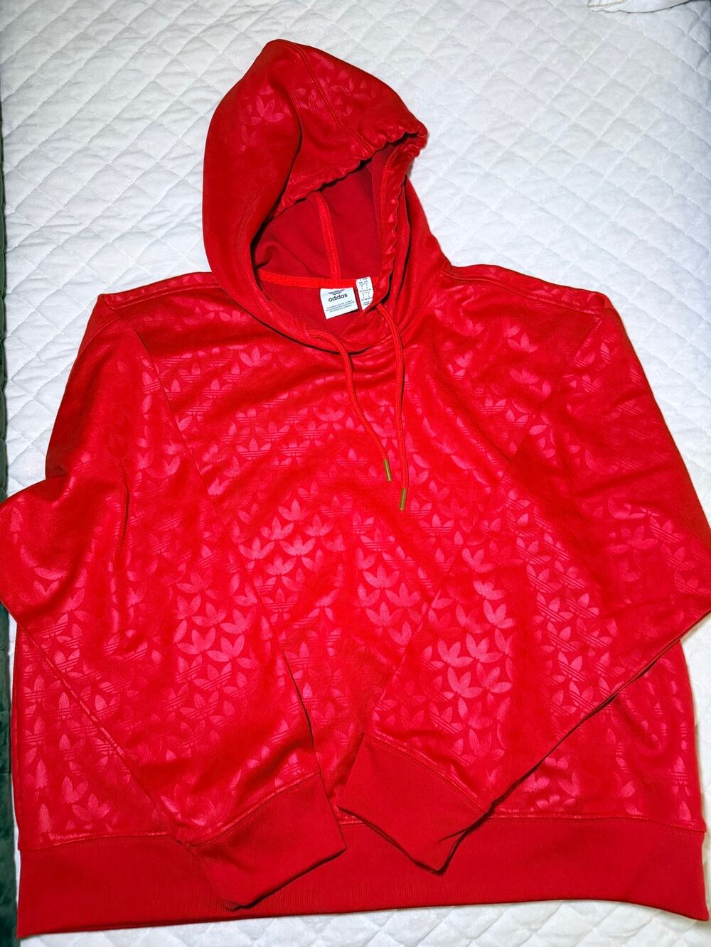 Adidas Originals Red Tonal Trefoil Logo Hoodie Pullover